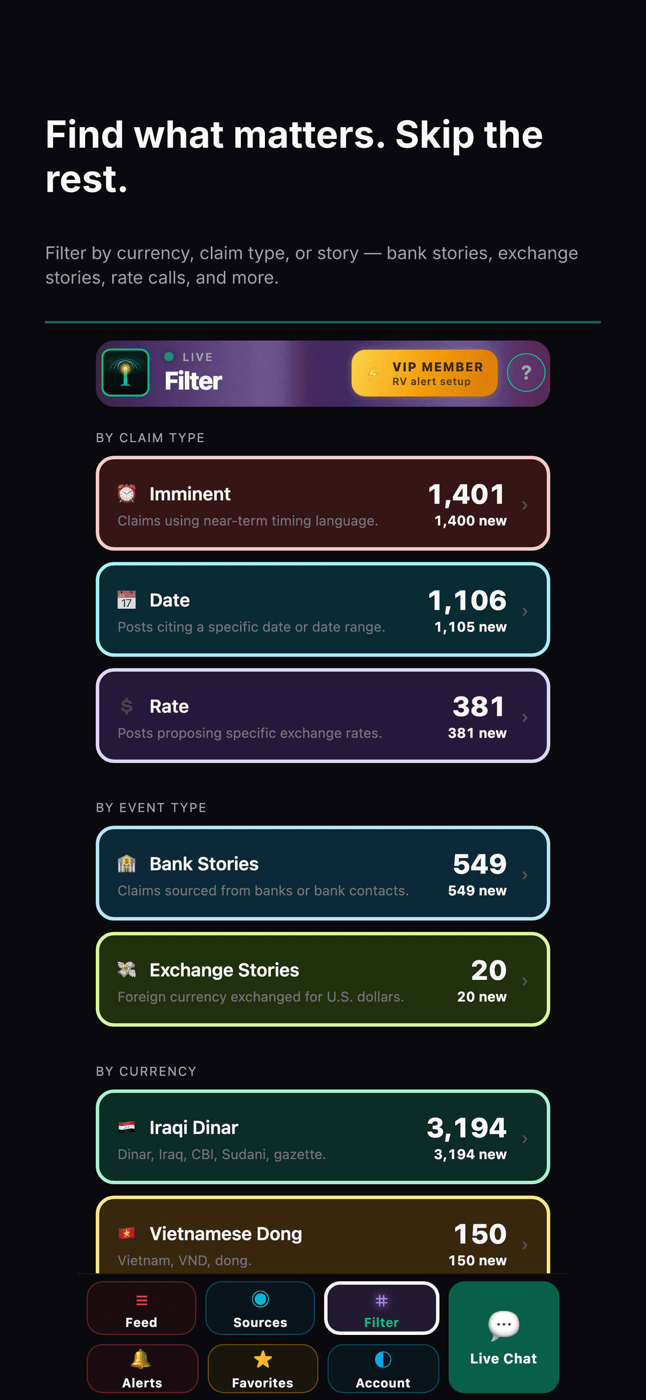 Choosing which sources and claim types send alerts.